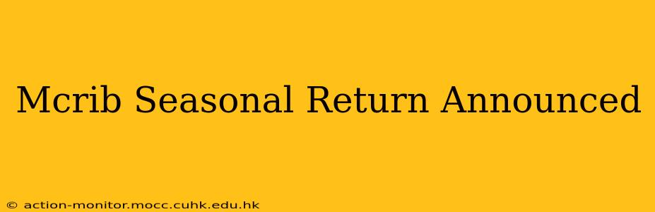 Mcrib Seasonal Return Announced